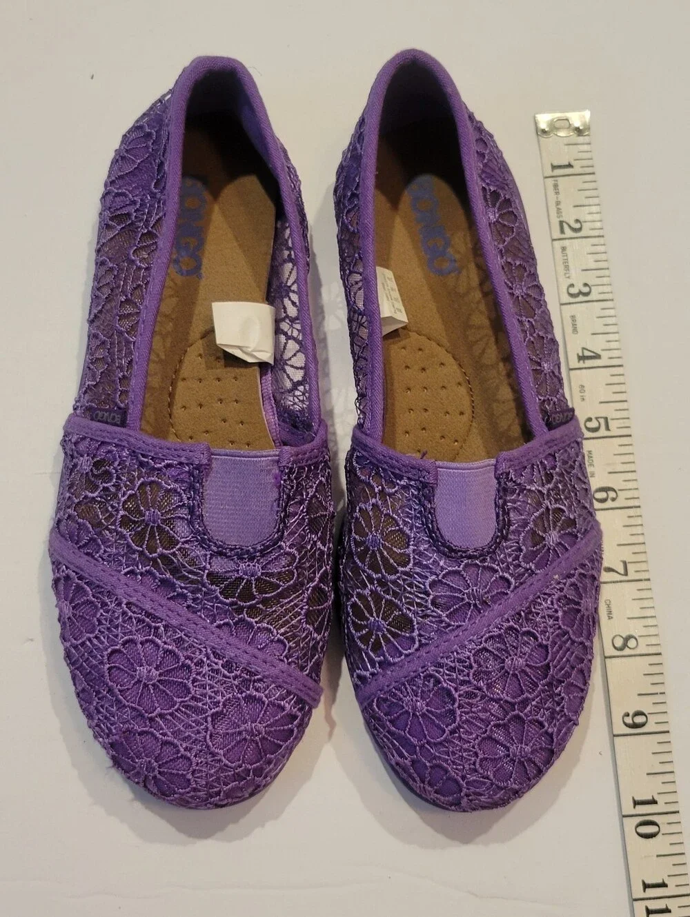 BONGO Women's Purple Floral Lace Slip-Ons Worn Once On Easter